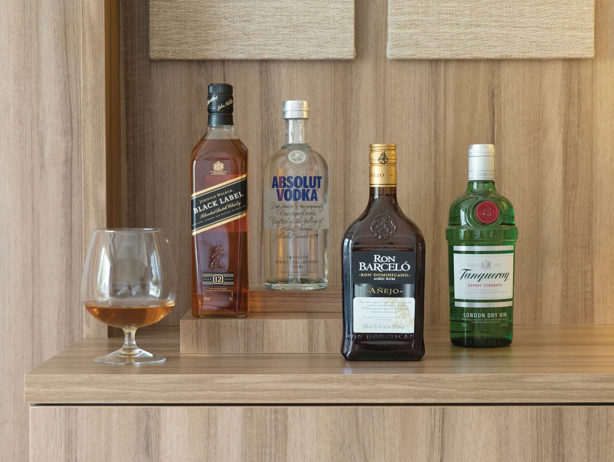 Minibar with premium liquor bottles